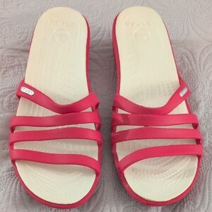CROCS Women's Red Strappy Sandals Size 10 Fuscia Pink